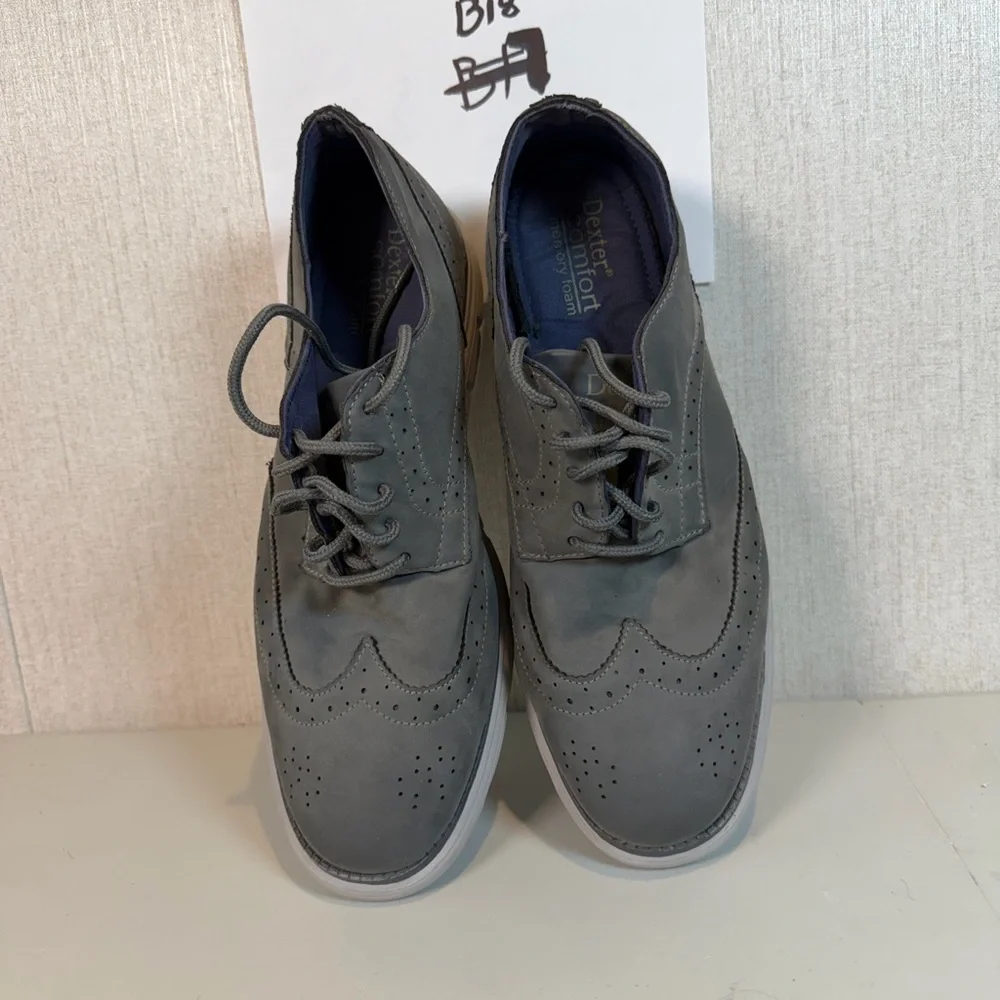 Dexter‎ Comfort Memory Foam Men's Wingtip Oxford Shoes Size 11 Gray Faux Leather